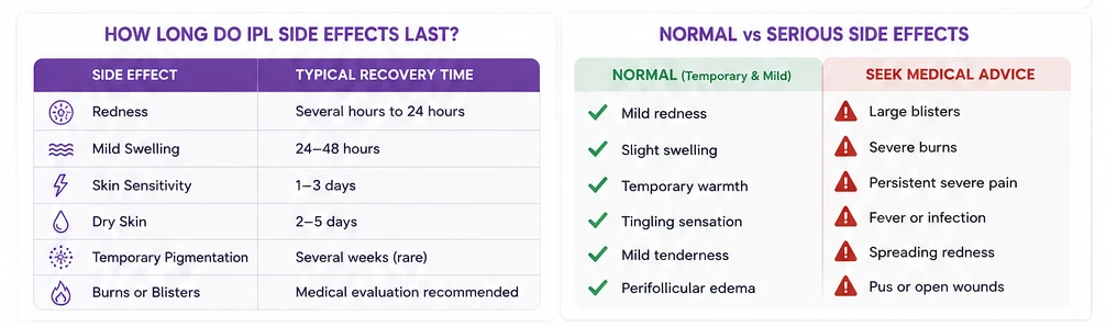 How Long Do IPL Hair Removal Side Effects Last? How Long Do IPL Hair Removal Side Effects Last?